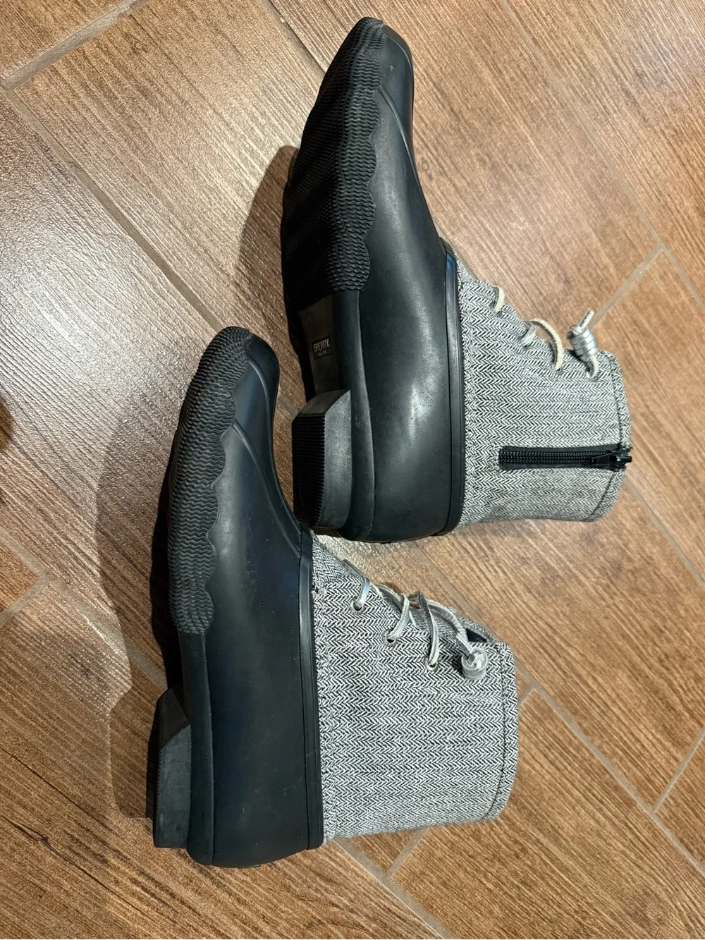 Sperry Black Rubber & Gray Herringbone Lace-Up Duck Boots
